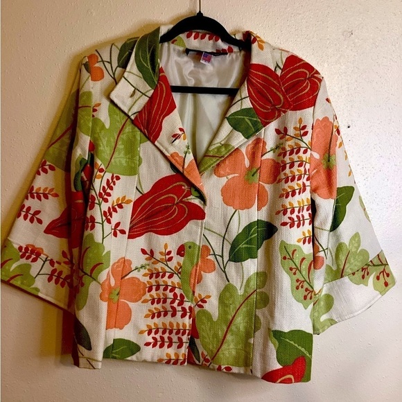 Painted Pony Woven Tapestry Bright Floral Print Blazer - Picture 4 of 11